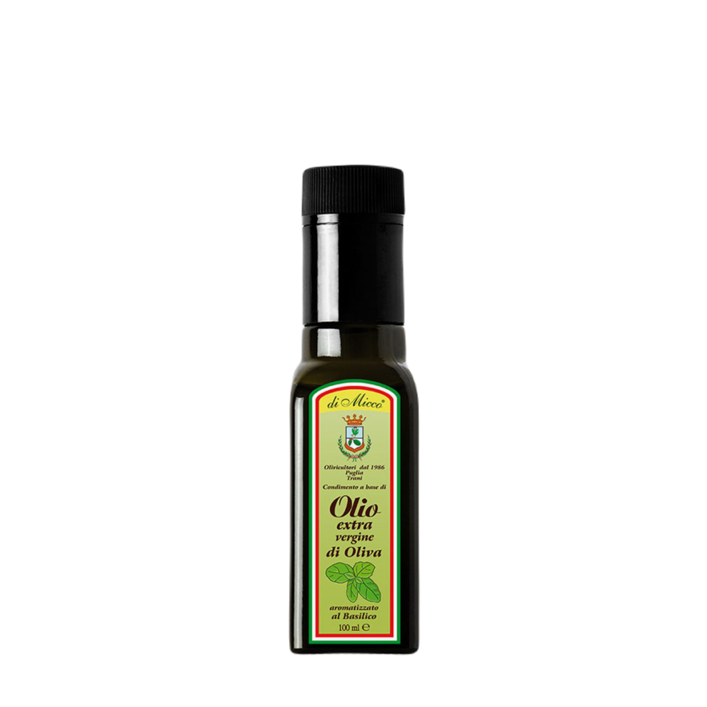 italiaanse olijfolie met basilicum - extra vierge olio d'oliva basilico - micco - puglia