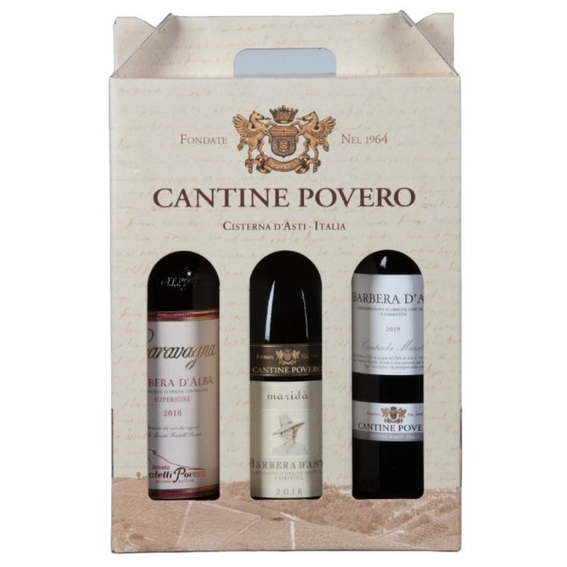 italiaans geschenk - box di vino barbera - cantine povero - piemonte